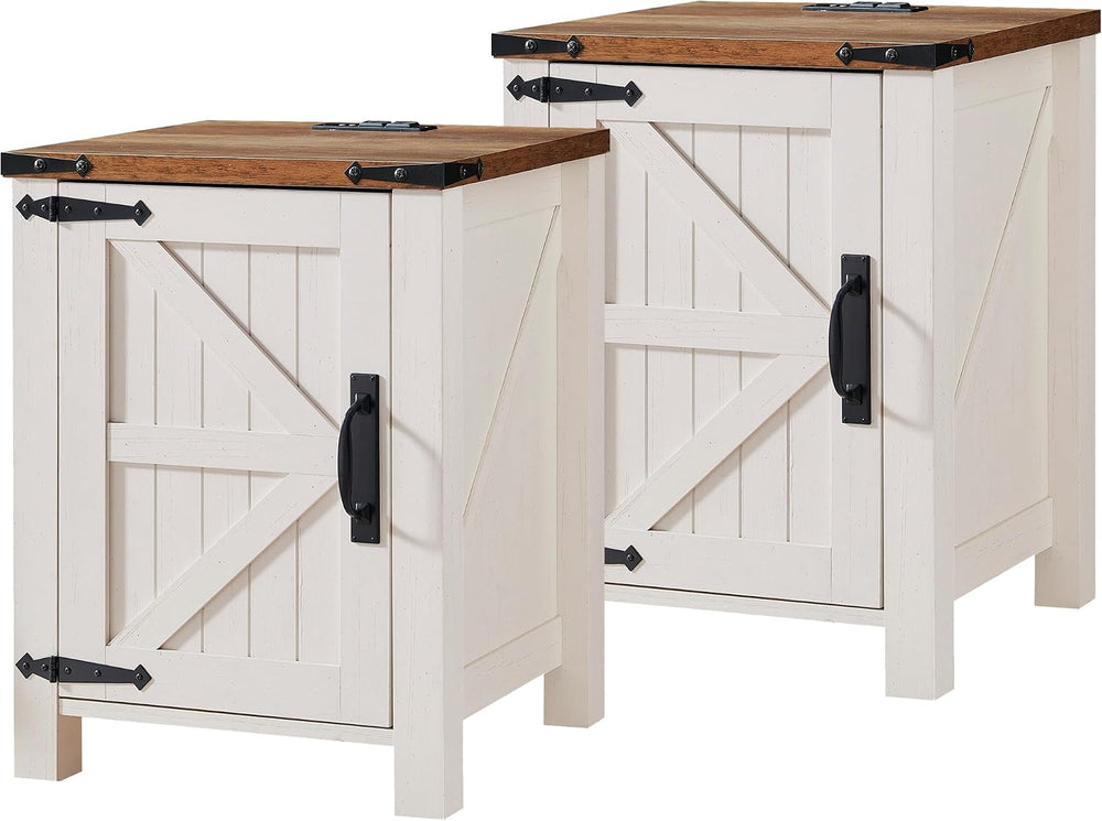 OKD Farmhouse Nightstand Set of 2 with Charging Station, 18 Inch Rustic End T...