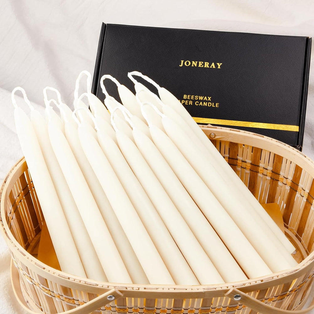 Ivory Beeswax Taper Candles- 9 Hour Burn Time๏ผPure Natural Hand Poured Beeswa...