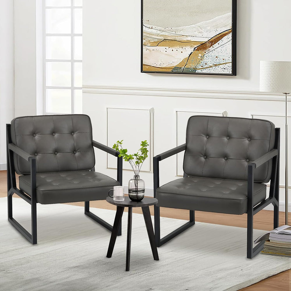 COLAMY Mid Century Modern Accent Chair Set of 2, Leather Armchair, Grey