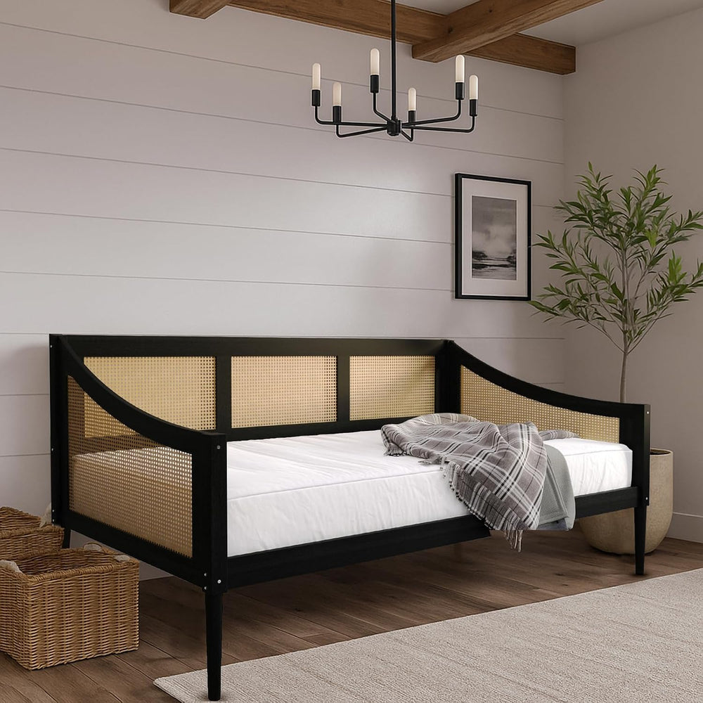 HOME DESIGN Elko Twin Wood and Rattan Daybed, Black