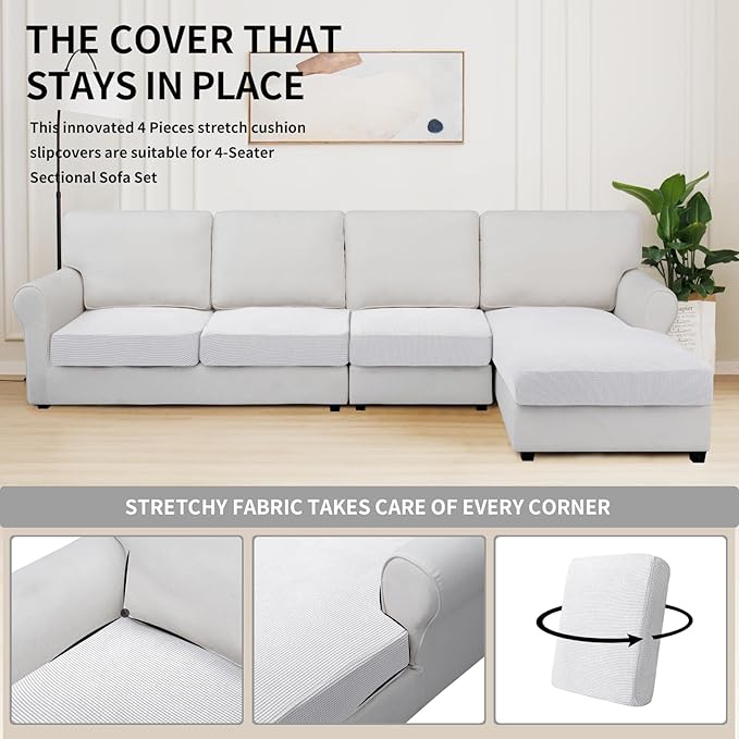 Easy-Going Stretch 4 Pieces Couch Cushion Covers