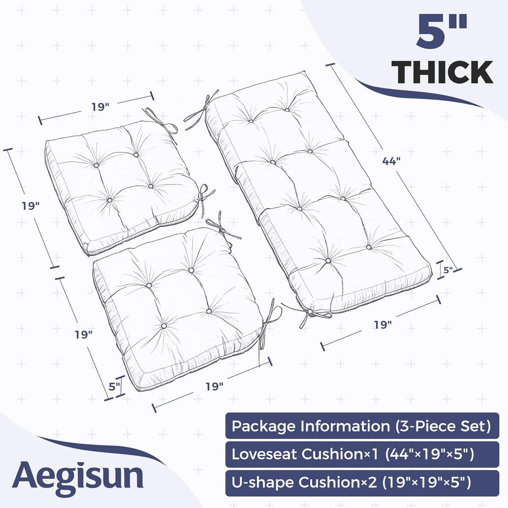 Wicker Chair Cushions of 3 Pieces, Waterproof Cushions for Patio Furniture, T...