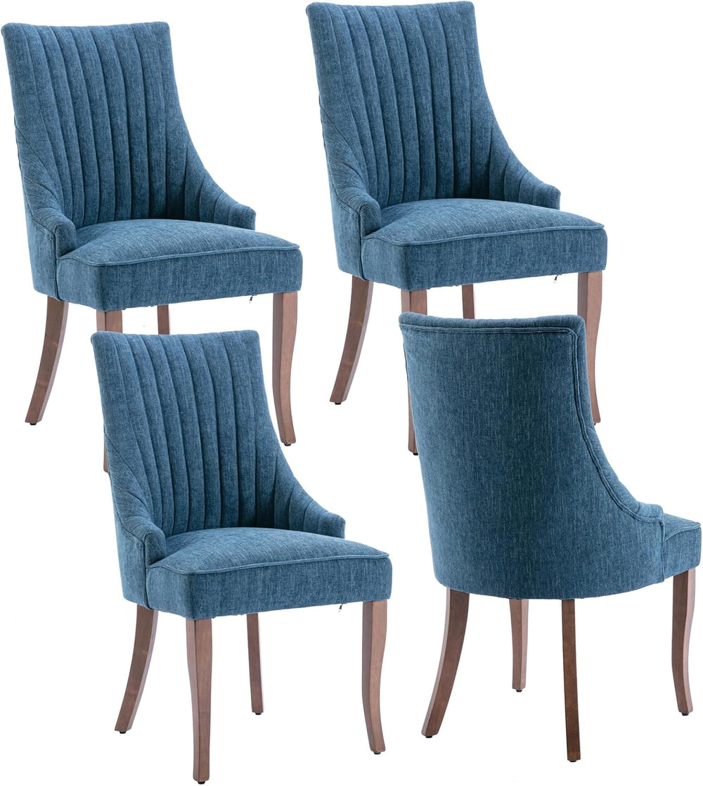 mikibama Linen Dining Chairs Set of 4 Channel Tufted Kitchen Dinner Chair Com...