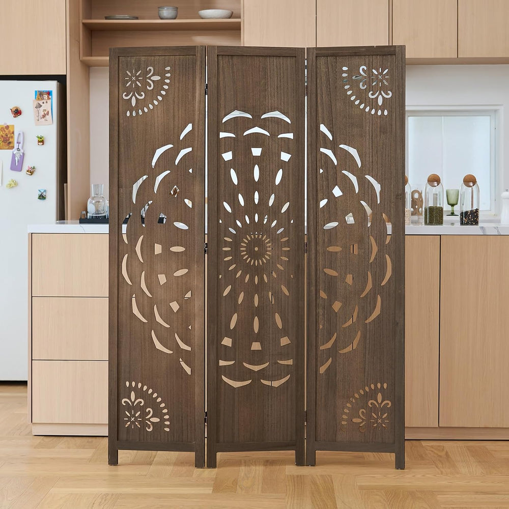 66.9Inch Wooden Room Partition - 3 Panels Boho-Styled Space Room Divider for ...