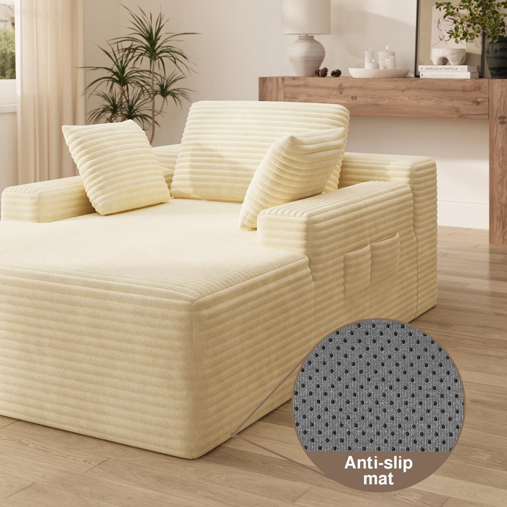 67" Boneless Chair, Chaise Lounge Chair Indoor with 3 Pillows, Beige