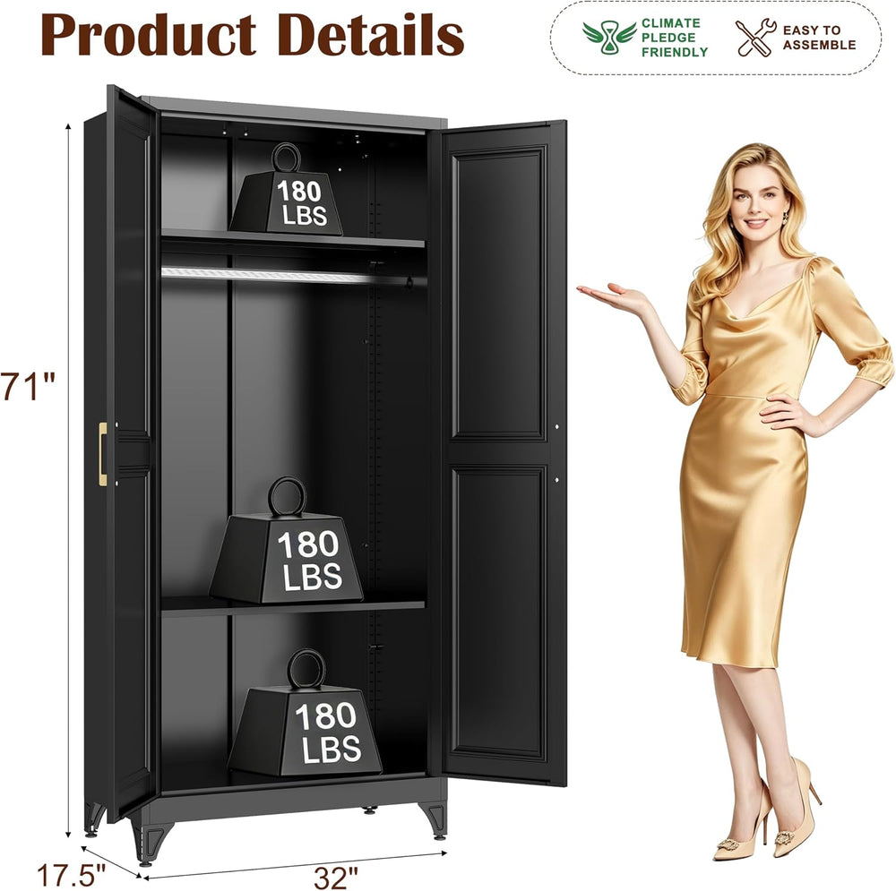 SteeLoong Metal Wardrobe Cabinet,Armoire Wardrobe Closet with Hanging Rod