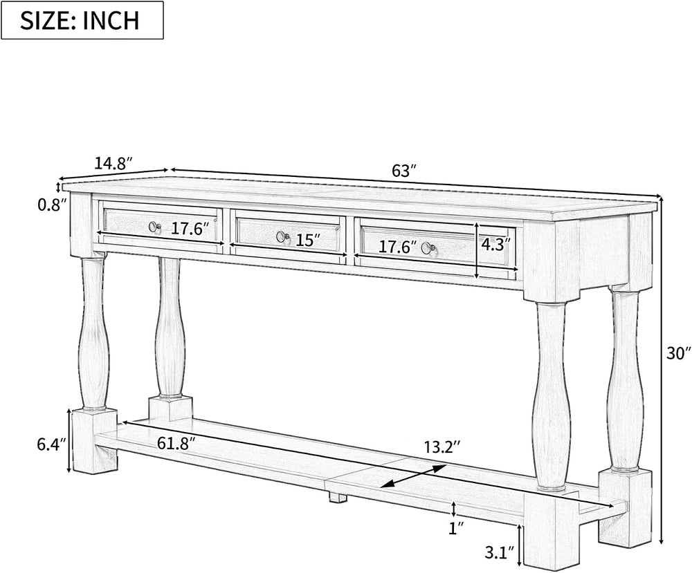 Merax Long Console Table with Drawers and Shelf for Entryway, 63" Sofa T...