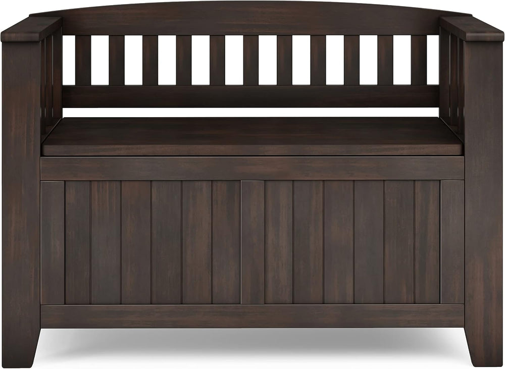 SIMPLIHOME Acadian 2-Seater Storage Bench and Cabinet Set in Brunette Brown