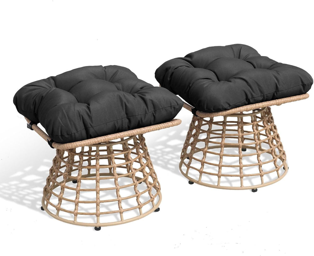 2 Pieces Swivel Outdoor Ottomans for Patio Foot Rest, PE Rattan Wicker Ottoma...