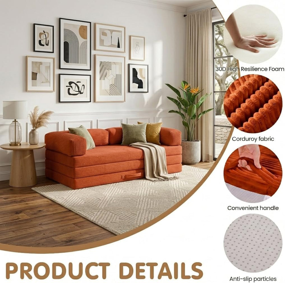 Convertible Sofa Bed Queen,5-in-1 Boneless Couch with Removable Armrests &...