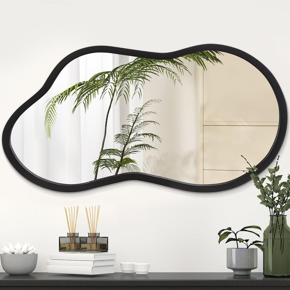 AAZZKANG Large Irregular Mirror 22"x12" Black Asymmetrical Wall Mou...
