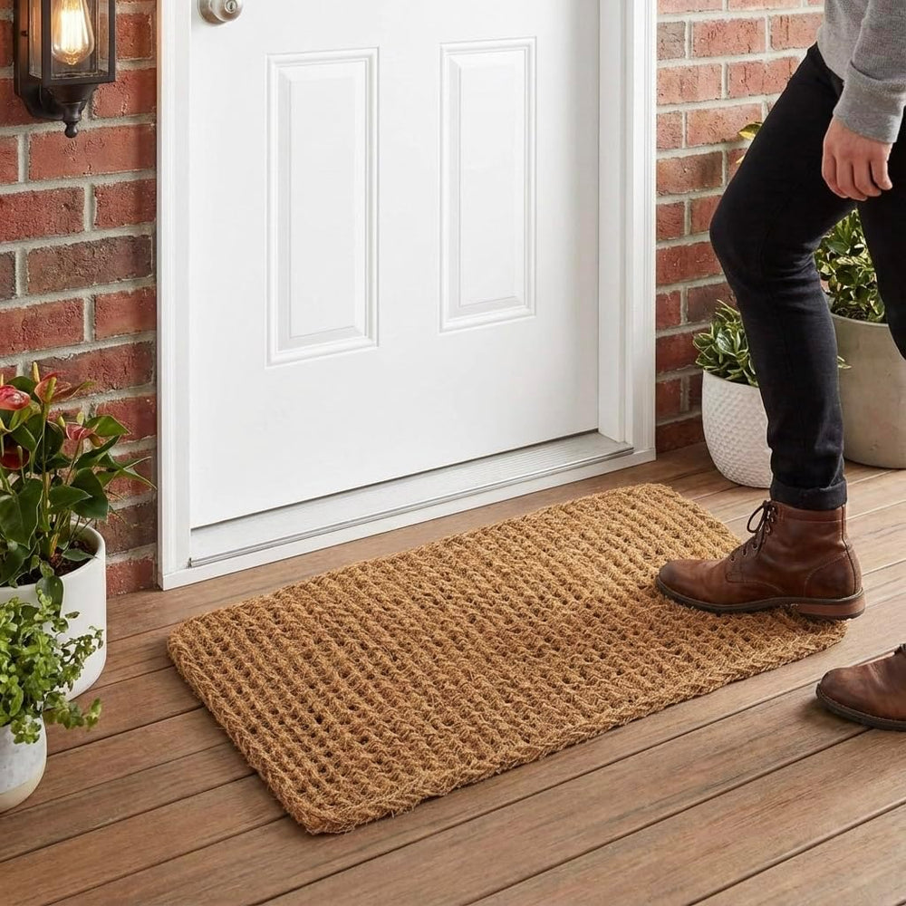 Kempf Dragon Weave Coco Coir Doormat, 22" x 36", Hand-Twisted Inter...