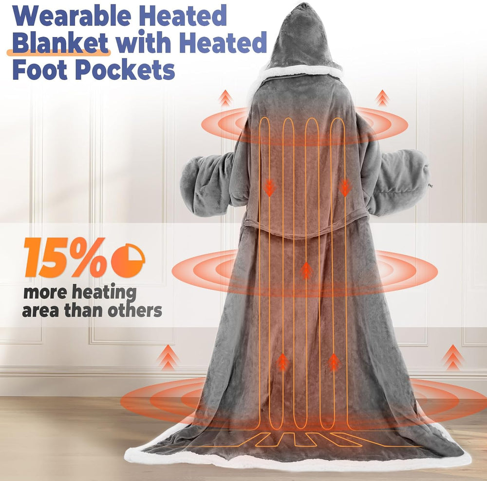 Wearable Heated Blanket with Foot Pocket, Electric Wearable Throw Blanket wit...