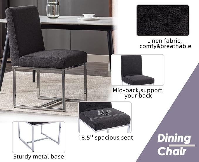 CIMOTA Black Modern Dining Chairs Set of 4, Upholstered Dining Room Chairs Ar...