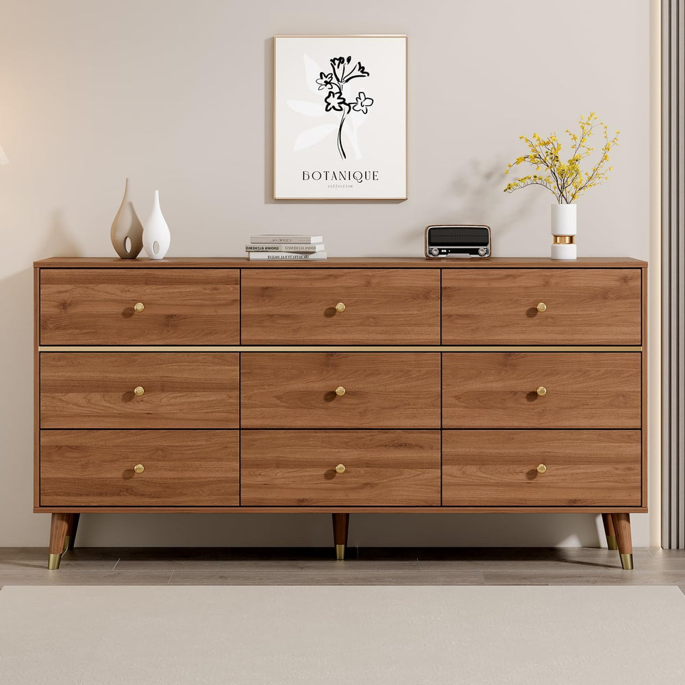 Chrangmay 9 Drawer Dresser,63" Wide Mid Century Modern Chest of Drawers,...