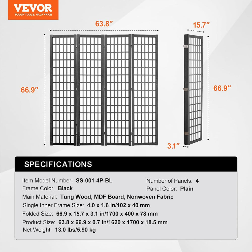 VEVOR Room Divider, 4 Panel Japanese Room Divider, Folding Privacy Screen