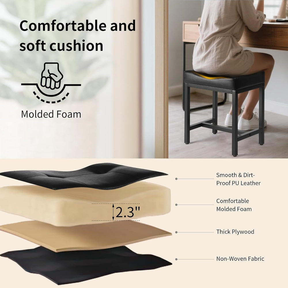 Saddle Seat Vanity Stool, Makeup Stool Chair with Metal Leg, U-Shaped Faux Le...