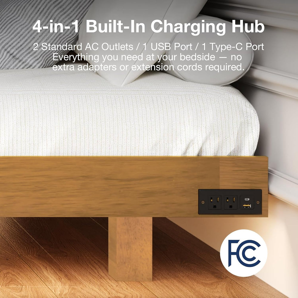 Novilla Floating Solid Wood Queen Bed Frame with Motion Sensor LED Light &...