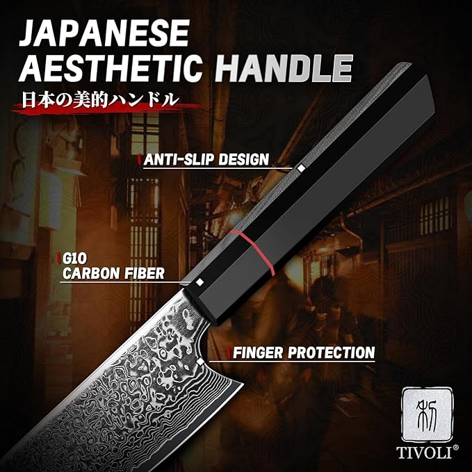 TIVOLI Damascus Japanese Kiritsuke Knife 8 inch, Hand Forged 67 Layers Damascus