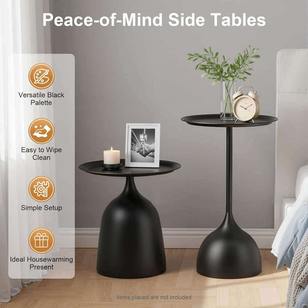 Black Nesting Tables, Round End Side Table Set of 2