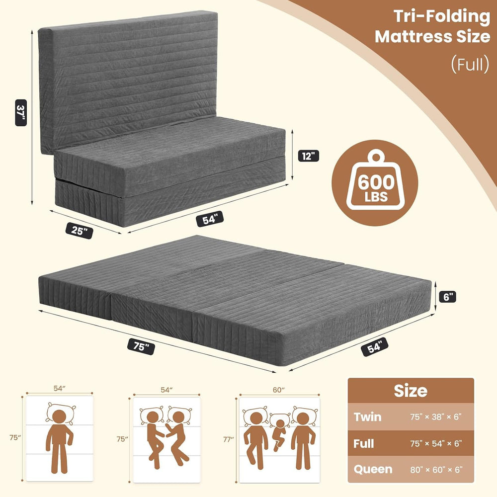 Erament 6-Inch Tri-Fold Mattress Full Size, Covertible Bed Floor Futon Mattre...