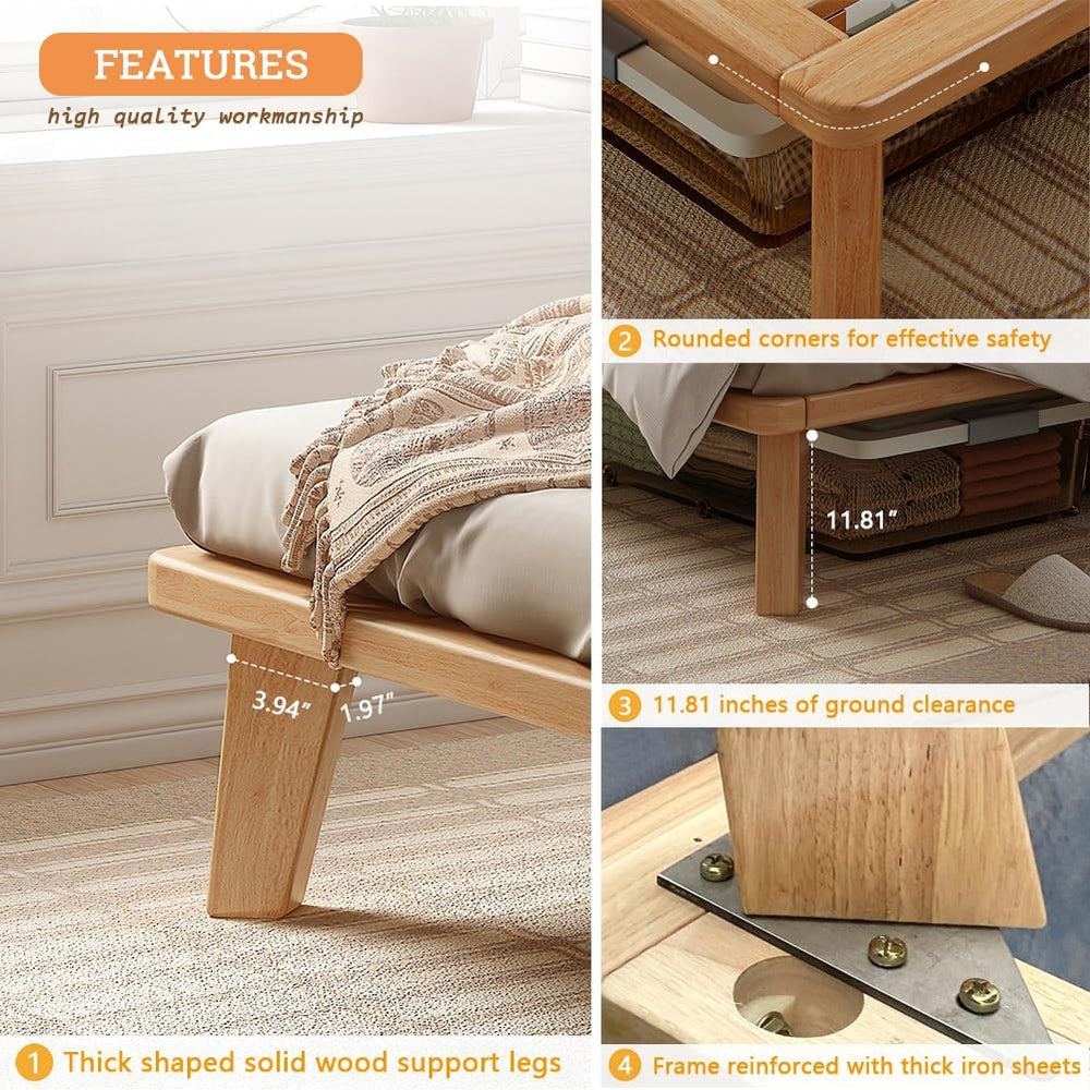NELYE California-King Wood Platform Bed Frame, 14 Inch Bed Base, Oak