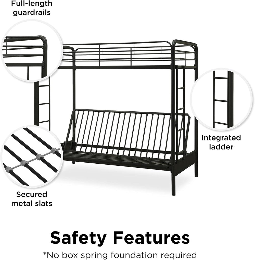 DHP Twin-Over-Futon Convertible Couch and Bed with Metal Frame, Ladder and Gu...