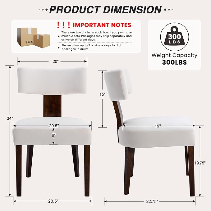 HNY Set of 6 Mid Century Modern Dining Chairs, Farmhouse Velvet Upholstered A...