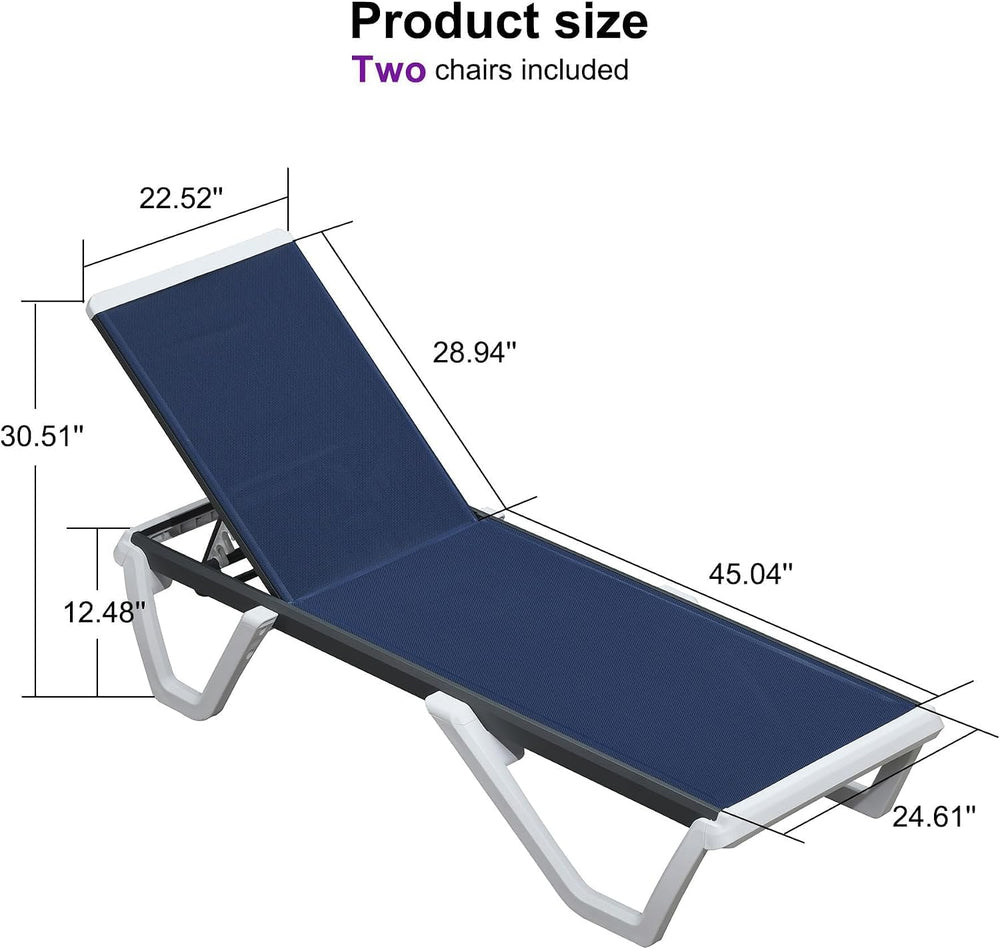 PURPLE LEAF Pool Lounge Chairs Set of 2 Chaise Lounge w/Wheel, Navy Blue | 5 ...