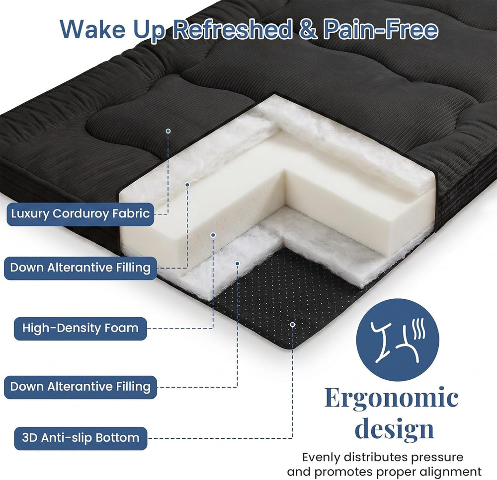 Extra Thick Futon Mattress - Japanese Floor Mattress for Adults, Portable Fol...