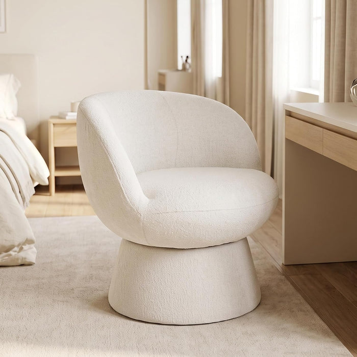 White Swivel Vanity Chair, Barrel Accent Chair with Curved Back