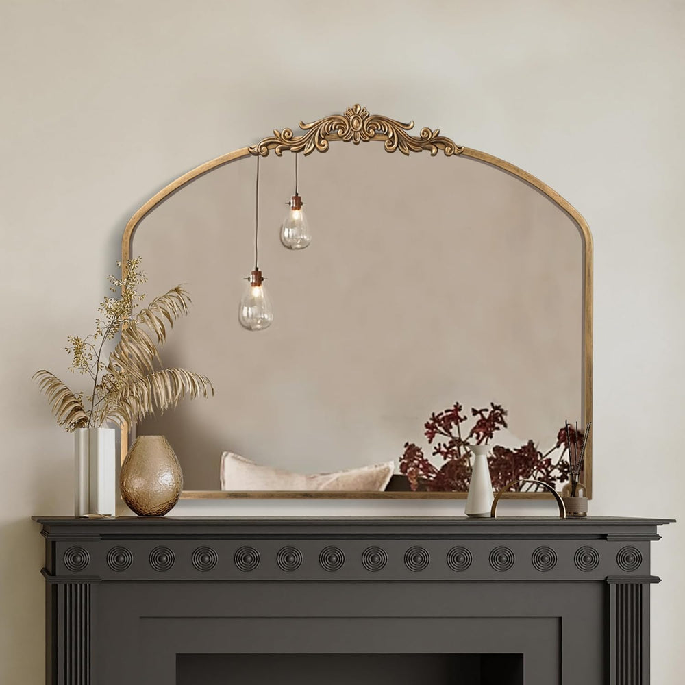 PERFNIQUE Vintage Mirror, 36" X 30" Gold Arched Antique Baroque Mirror