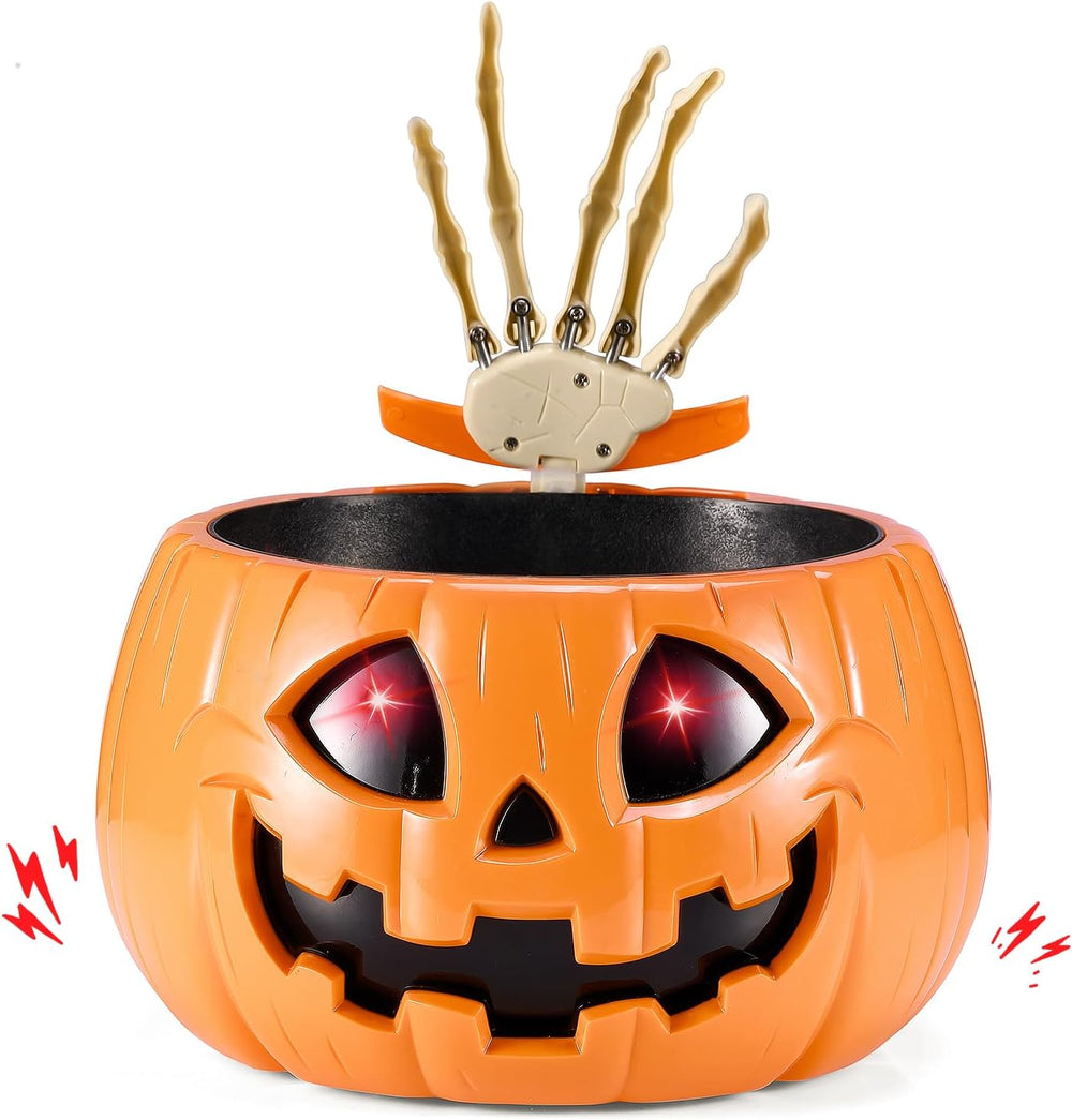 Anlass Halloween Candy Bowl Animated Pumpkin Candy Holder with Moving Skeleto...