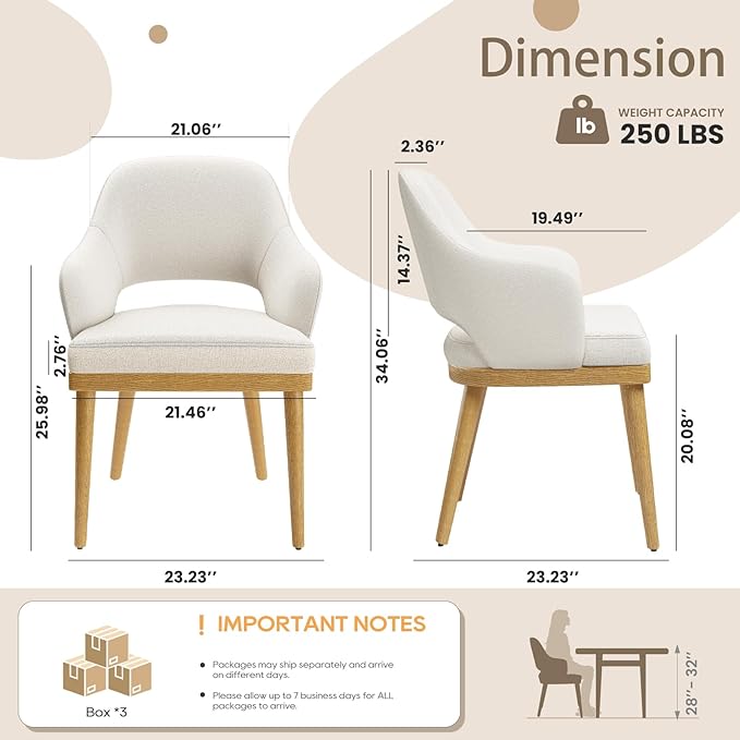 Wooden Dining Chairs Set of 6, Modern Fabric Upholstered Dining Room Chair, K...