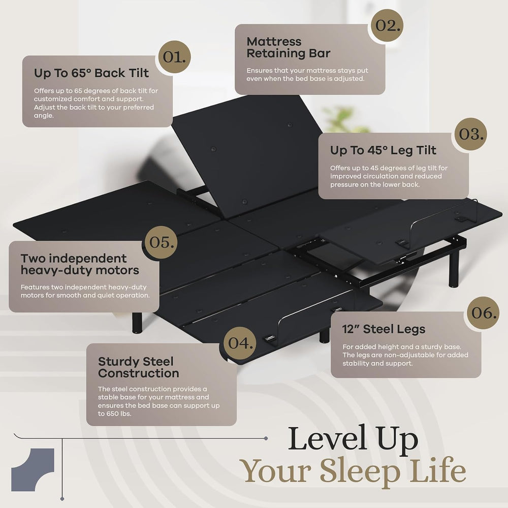 Sven & Son Essential Adjustable Bed Base (Frame) + 14 inch Hybrid Spring ...