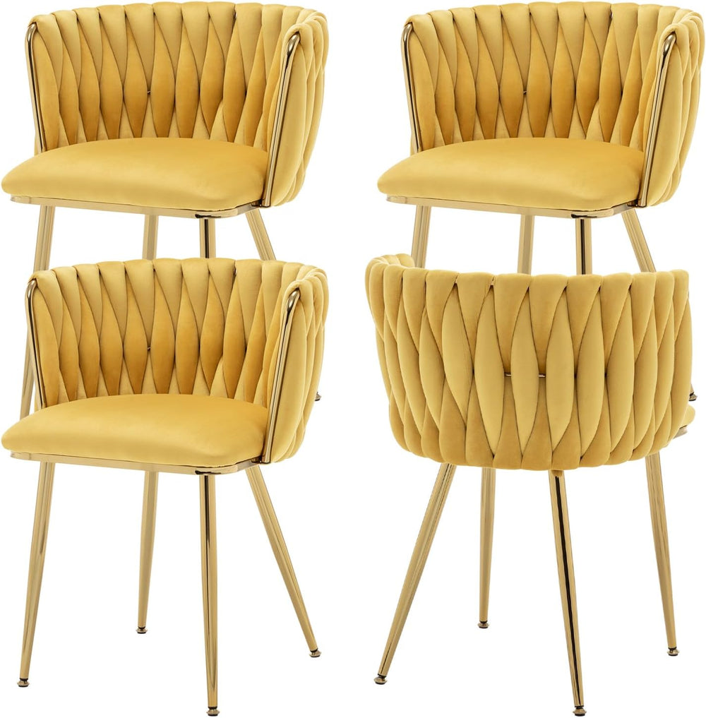 Velvet Dining Chairs Set of 4, Modern Upholstered Dining Chairs with Gold Met...