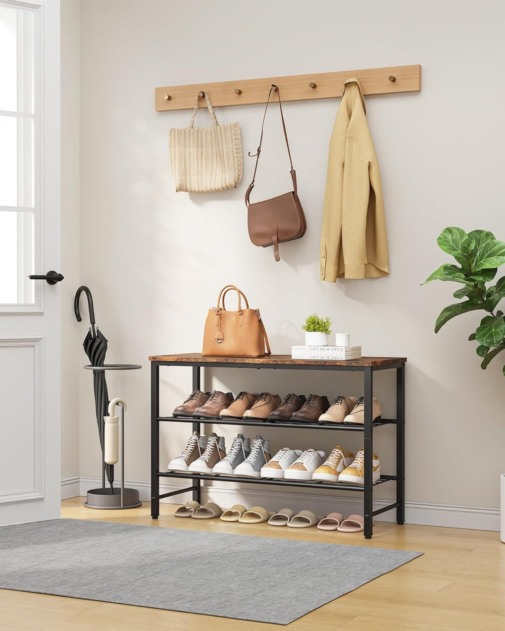 Kitsure Shoe Rack for Closet, Shoe Storage, 29.5" Wide - 3 Tier, Brown |...