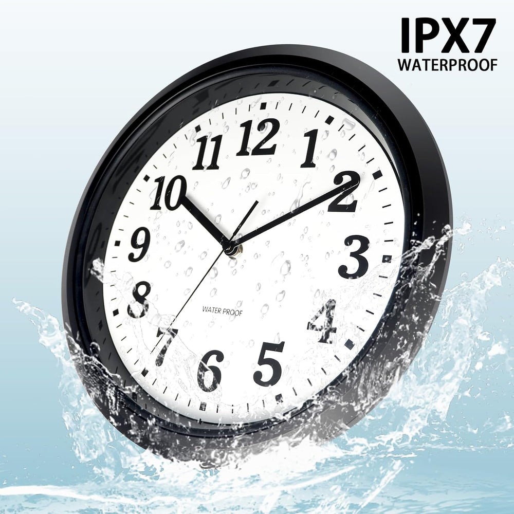 Caysie 12 Inch Sealed Indoor Outdoor Clocks Waterproof (Black)