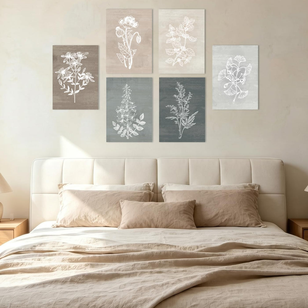 BINCUE Neutral Botanical Canvas Wall Art Simple Plant Wall Decor Rustic Flowe...
