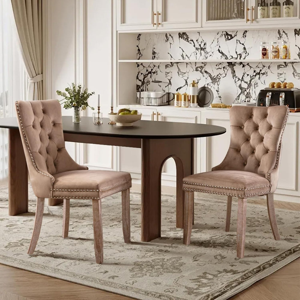 Velvet Upholstered Dining Chairs Set of 2, Modern Style Kitchen Side Chairs w...