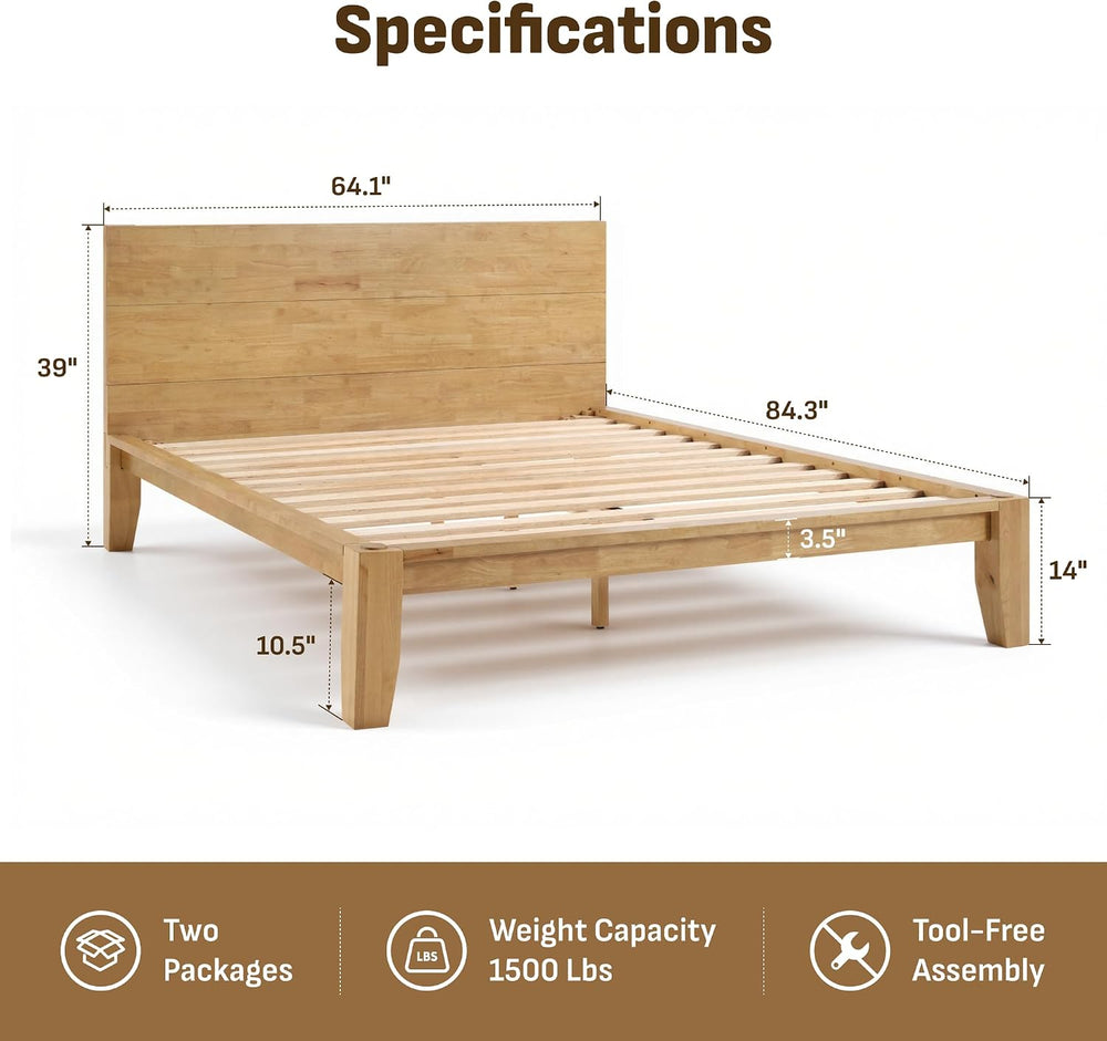 Softa Mikor Queen Japanese Joinery Bed Frame, Solid Wood, No-Tool Setup