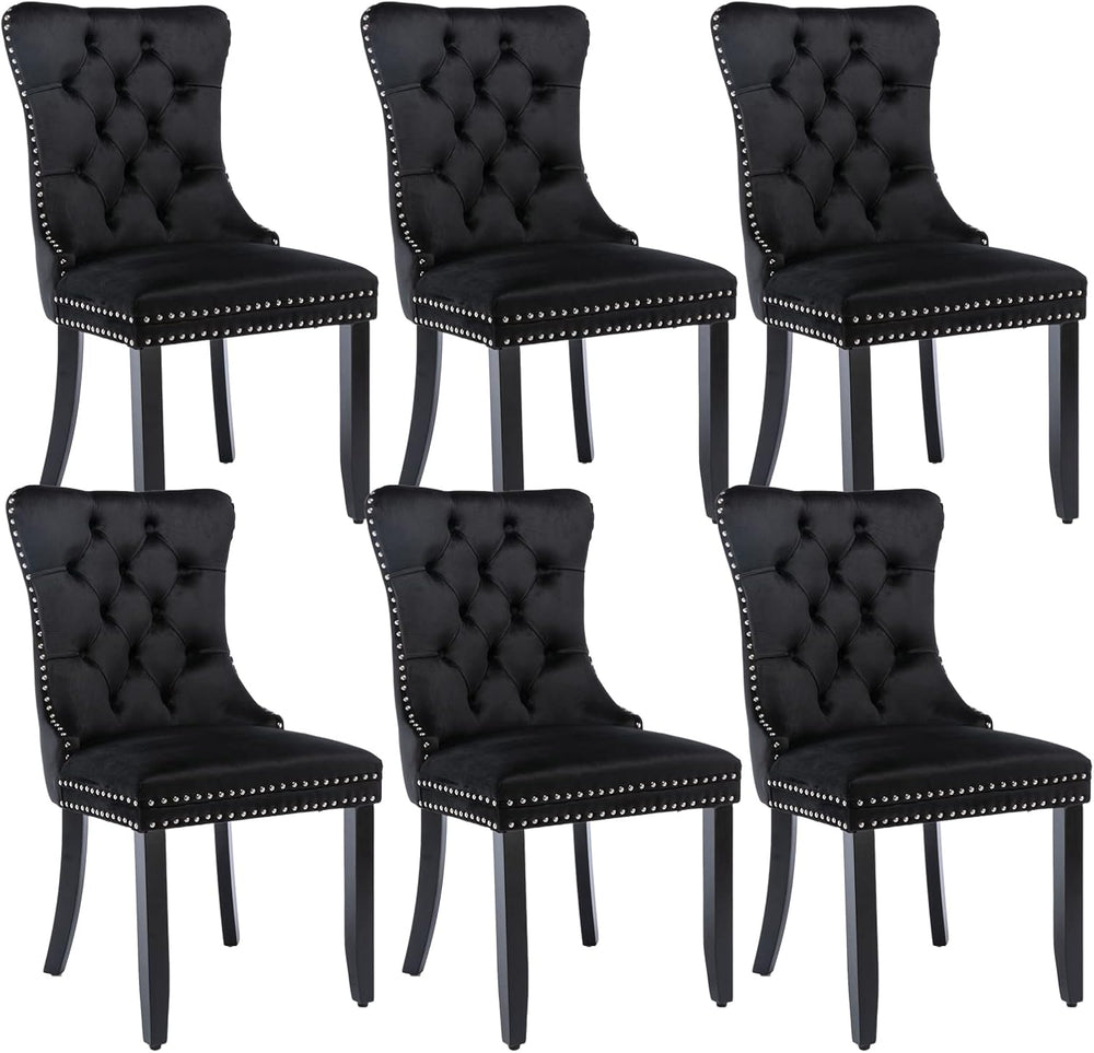 Black Dining Chairs Set of 6, Upholstered Velvet Dining Room Chairs with Back...