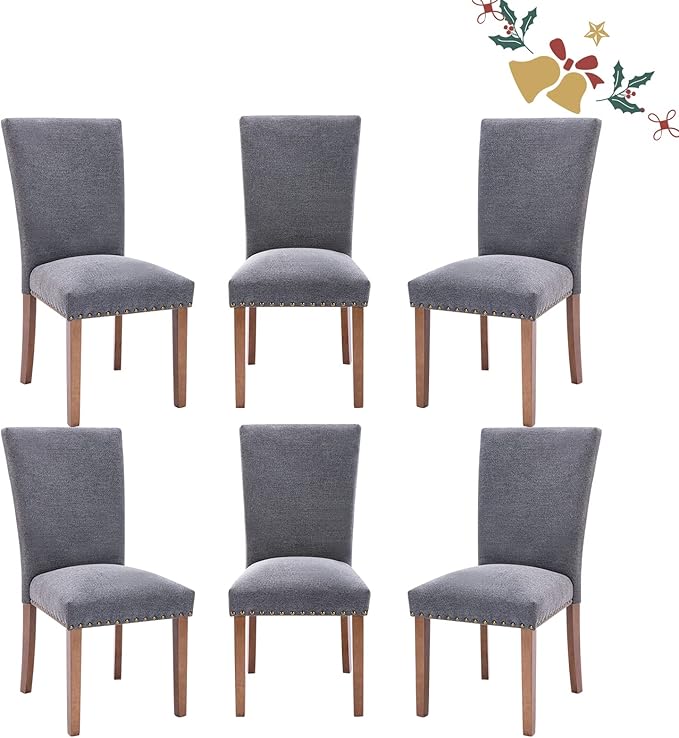 Parsons Dining Chairs Set of 6, Upholstered Nailhead Dining Room Kitchen Side...