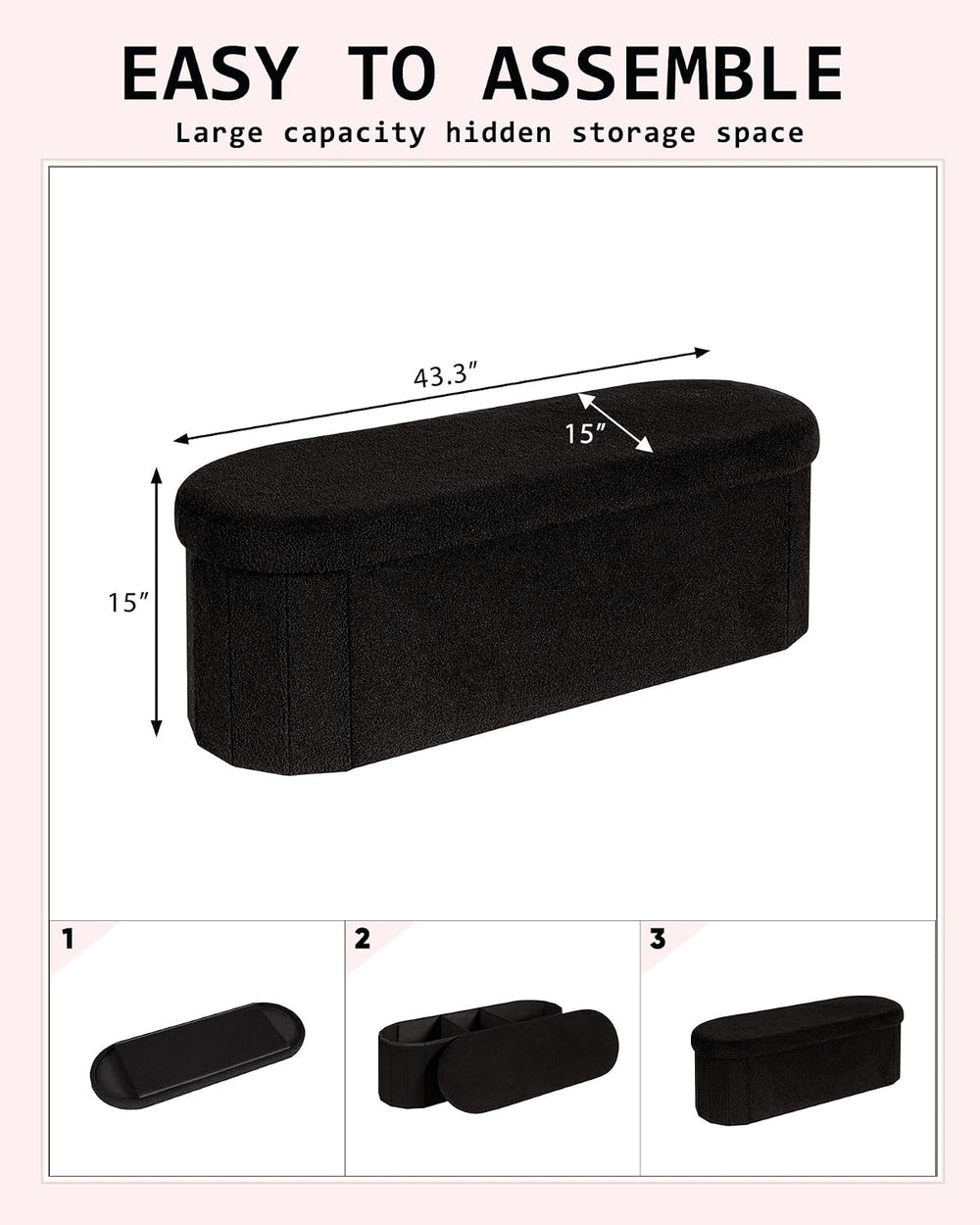43.3 Inches Foldable Storage Ottoman Bench, Oval Footrest