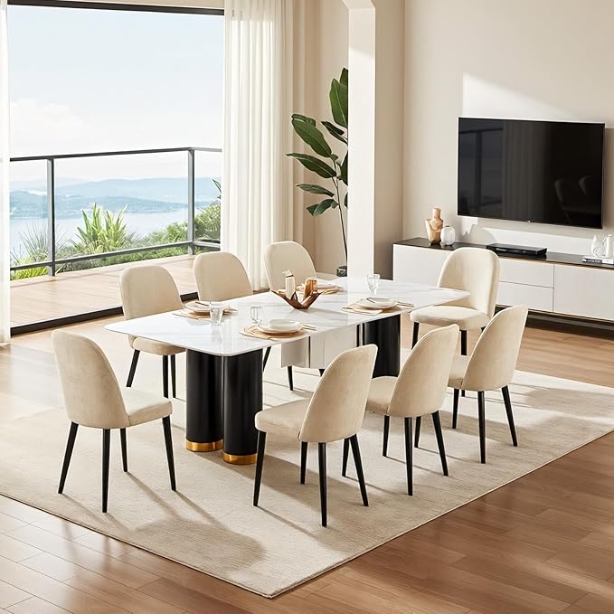 Upholstered Dining Chairs Set of 8 Modern Kitchen Chairs Chenille Fabric Dini...