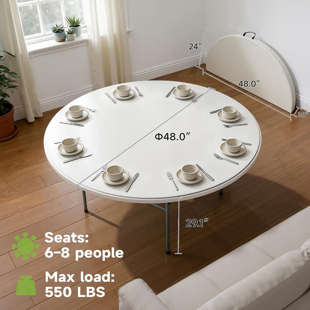 48 Inch Round Folding Table, Heavy Duty 550lbs Capacity, Foldable Design &...