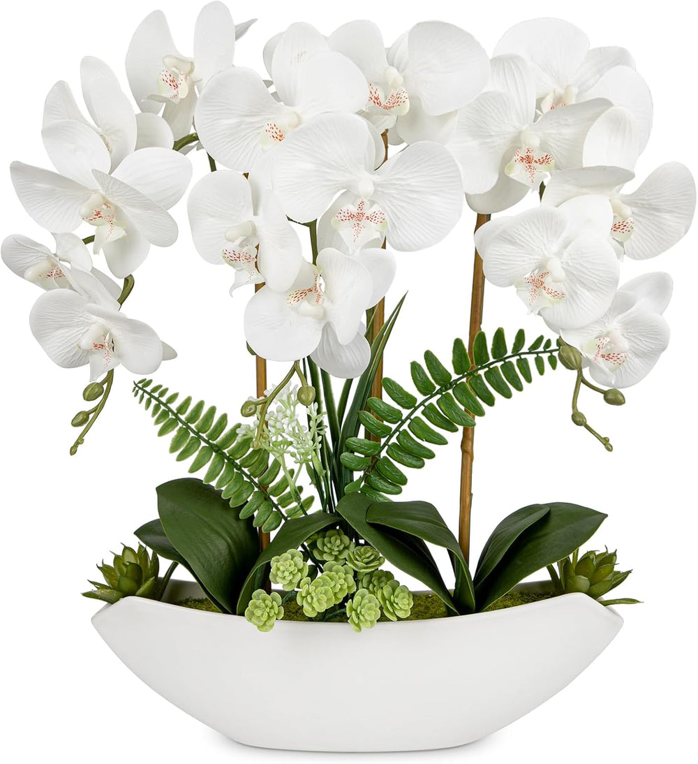 Briful Orchid Artificial Flowers 18in White Fake Orchid Silk Flowers with Cer...