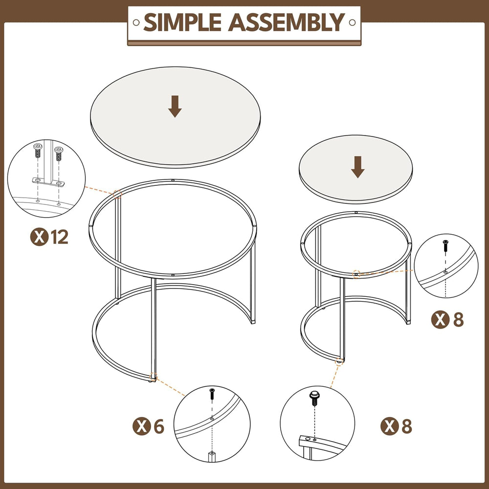 Yaheetech Small Round Nesting Coffee & Side Table Set of 2, Rustic Brown ...
