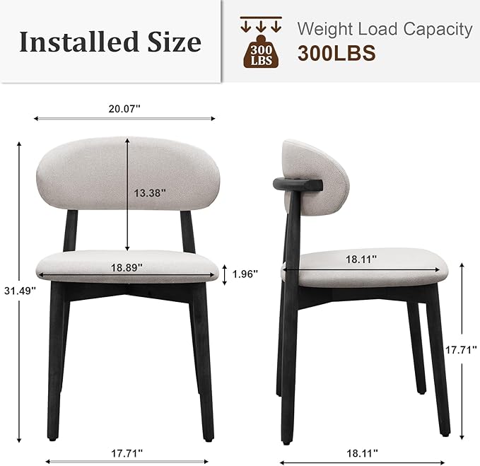 Farmhouse Dining Chairs Set of 2,Mid Century Modern Fabric Upholstered Kitche...