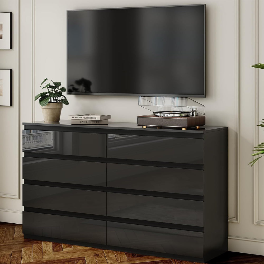 8 Drawer Dresser Black 55" Wide Multi-Functional Storage Organizer